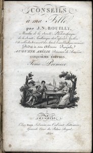 Pagina del titolo di "Consigli a mia figlia" di Jean Nicolas Bouilly (1763-1842). 1820. Collezione privata