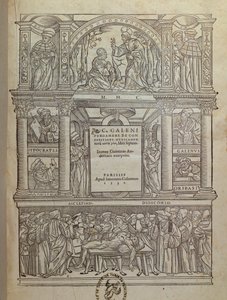 Pagina del titolo di un libro di Galeno, pubblicato a Parigi, 1530 da French School