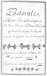Pagina del titolo della Pastorale di Pierre Danican Philidor (1681-1731) 1697