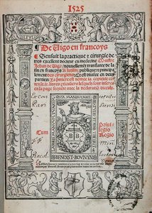 Pagina del titolo di un libro di chirurgia di Jean de Vigo (1460-1525) 1525 da French School