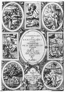 Frontespizio di Commentaires et Annotations sur la Semaine de la Création du Monde di Guillaume Salluste du Bartas, 1583