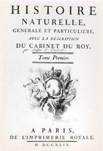 Pagina del titolo di Histoire Naturelle, Generale et Particuliere di Buffon, Parigi, 1749