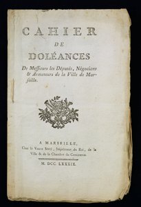 Pagina del titolo del Libro delle lamentele dei deputati, mercanti e armatori di Marsiglia, 1789 da French School