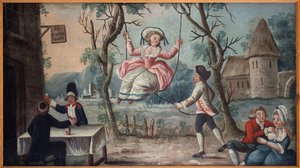 Ai tre ordini riuniti. Il Clero, la Nobiltà e il Terzo Stato riuniti in una taverna. Una giovane donna dondola. Insegna dipinta del mercante di coccarde, proveniente dal Palazzo Reale, dipinto anonimo, periodo rivoluzionario
