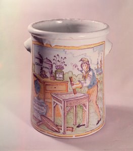 Vaso da tabacco raffigurante un tabaccaio, laboratorio di Bordeaux (maiolica) da French School