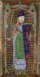 Placca tombale di Geoffrey Plantagenet (1113-51) dalla Cattedrale di St. Julien, Le Mans, c.1151-55 (smalto su rame dorato) da French School