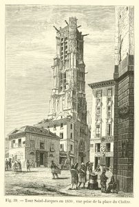 Torre Saint-Jacques nel 1830, veduta presa dalla piazza del Cloitre da French School