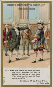 Carta commerciale raffigurante la risposta del conte di Mirabeau al marchese di Dreux-Breze da French School
