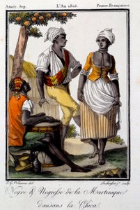 Danza tradizionale: abitanti della Martinica che ballano la chica. Incisione del 1805 da French School