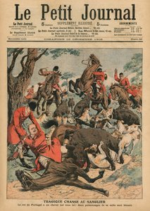 Caccia al cinghiale tragica, il cavallo di Carlo I, Re del Portogallo, viene ucciso sotto di lui, illustrazione di copertina da 