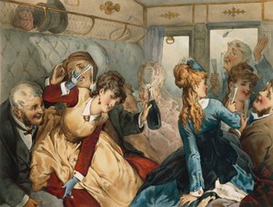 Treno del piacere, illustrazione per La casa di Madame Tellier, di Guy de Maupassant da French School
