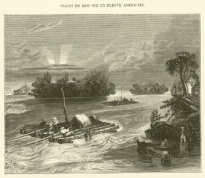 Treni di legno su un fiume americano da French School
