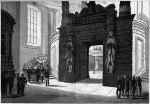 Trasferimento delle ceneri di Napoleone I dalla cappella di San Girolamo alla tomba costruita sotto la cupola degli Invalides. Parigi, 2 aprile 1861. Incisione in 