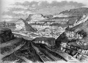 Trasformazioni di Parigi sotto il Secondo Impero, Parigi haussmanniana: trasformazione in parco delle cave di gesso delle Buttes-Chaumont. Incisione in "Le Monde Illustre" n.306 del 21 febbraio 1863 da French School