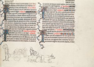 Trasporto di beni su un carro trainato da buoi, miniatura incompiuta dalla Bibbia di Jean de Sy, c.1355
