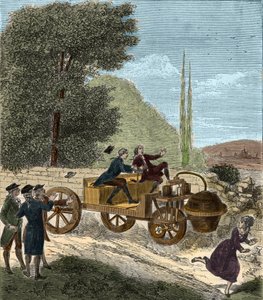 Prova della carrozza a vapore a tre ruote di Nicolas Joseph Cugnot all