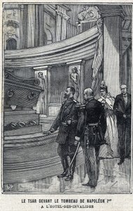 Lo zar Nicola II di Russia (1868-1918) e la zarina Alessandra Fëdorovna Romanova (1872-1918) davanti alla tomba di Napoleone I Bonaparte all