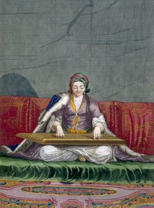 Ragazza turca che suona uno strumento a tastiera, da Collection of One Hundred Prints Representing the Different Nations of the Levant di Charles de Ferriol, inciso da Gerard Scotin (1671-1716) da French School