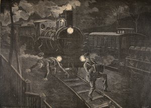 Due uomini colpiti da un treno, illustrazione da Le Petit Journal: Supplement illustre, 1898