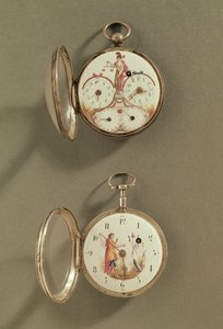 Due orologi da tasca decorati con simboli rivoluzionari (metallo e smalto) da French School