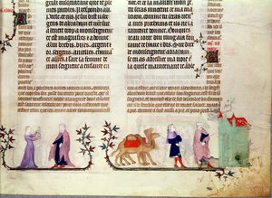 Due scene della storia di Rebecca al pozzo, dalla Bibbia di Jean de Sy, c.1355 da French School