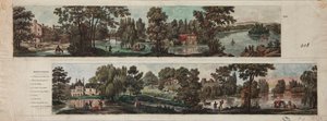 Due vedute del Parco di Mortefontaine con didascalie (incisione con acquerello su carta)