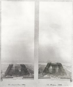 Due vedute della costruzione della Torre Eiffel, Parigi, 12 dicembre 1887 e 15 marzo 1888