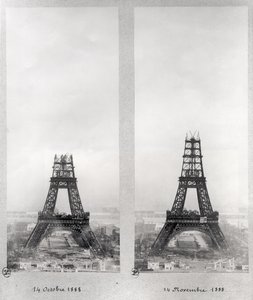 Due vedute della costruzione della Torre Eiffel, Parigi, 14 ottobre e 14 novembre 1888 da French School