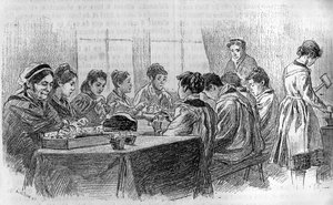 Un atelier di giovani ragazze idiote alla Salpêtrière a Parigi, In “le journal de la jeunesse” 1887 da French School