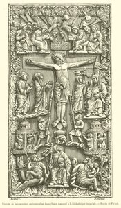 Un lato della copertura in avorio di un evangeliario conservato alla Biblioteca imperiale