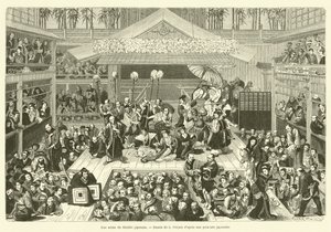 Una scena del teatro giapponese (incisione) da French School