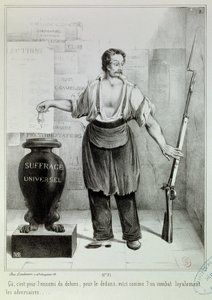 Suffragio universale: il voto o il fucile. Il voto deve combattere il nemico invece del fucile. Incisione di M.L. Bosredon, aprile 1848. Parigi, Museo Carnavalet da French School
