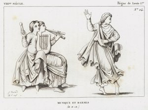 VIII secolo, regno di Luigi I, musica e danze (incisione) da French School