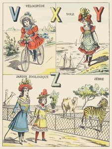 V X Y Z: velocipede, yole, giardino zoologico, zebra da French School