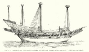 Nave con iscrizione fiamminga sulla batteria inferiore, con la data 1523, all