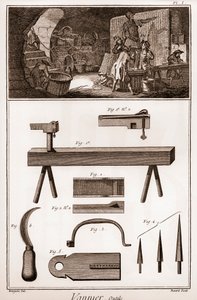 Vannier - strumenti - fabbricante di cesti - "La Grande Encyclopedie, ou Dictionnaire Raisonne des Sciences, des Arts et des Metiers" di Denis Diderot e Jean d
