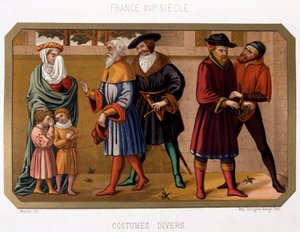 Vari costumi della borghesia nel XVI secolo - Chromo, XIX secolo basato su documento dell