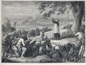 Guerre di Vandea (1793-1796): un prete celebra una messa sotto una quercia per la popolazione insorta che rifiuta i preti giurati. Incisione del 1889. Collezione privata da French School
