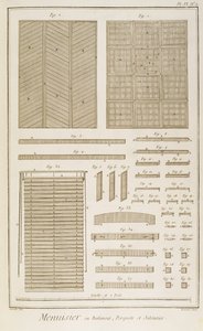 Persiane veneziane, pavimenti in parquet e schermi a griglia, dalla sezione Menuisiers et Batiments dell