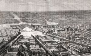 Versailles con il suo castello nel XIX secolo - incisione in "La France illustrée: géographie, histoire, administration statistique" di V.A. Malt-Brown. 1884 da French School