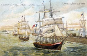 Navi della Compagnia delle Indie Occidentali nel porto di Le Havre. Illustrazione del XIX secolo conservata presso la biblioteca municipale di Dinan