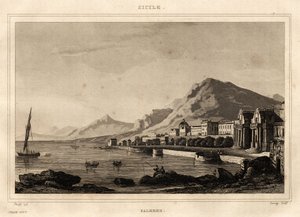 Veduta di Palermo, Sicilia, incisione di Storelli, in "Picturesque Italy", a cura di Amable Coste da French School