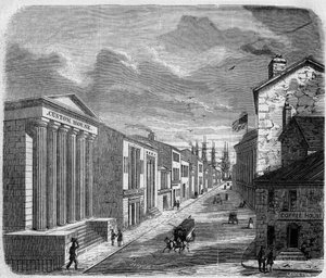 Veduta di Wall Street, il distretto bancario, New York. da French School