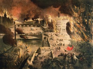 Veduta degli Incendi a Parigi durante la Comune il 24 e 25 maggio 1871 da French School