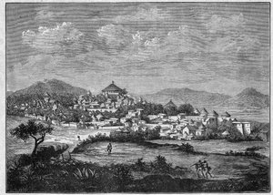 Veduta della città di Adoua, capitale della regione del Tigrè in Etiopia. Incisione del 1896 in "L