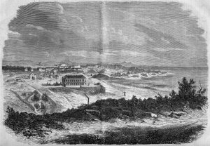 Veduta della città di Biarritz, Pirenei Atlantici nel 1858. da French School