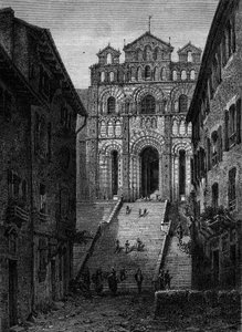 Vista della facciata della Cattedrale Notre Dame du Puy en Velay (Puy-en-Velay), Haute Loire (43) da French School