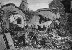 Veduta delle rovine della Chiesa del Purgatorio, distrutta durante il terremoto del 1881 sull