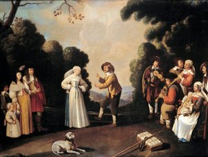 Scena di danza di villaggio probabilmente a una festa di matrimonio da French School