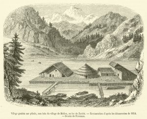 Villaggio gallico su palafitte, non lontano dal villaggio di Meilen, al lago di Zurigo